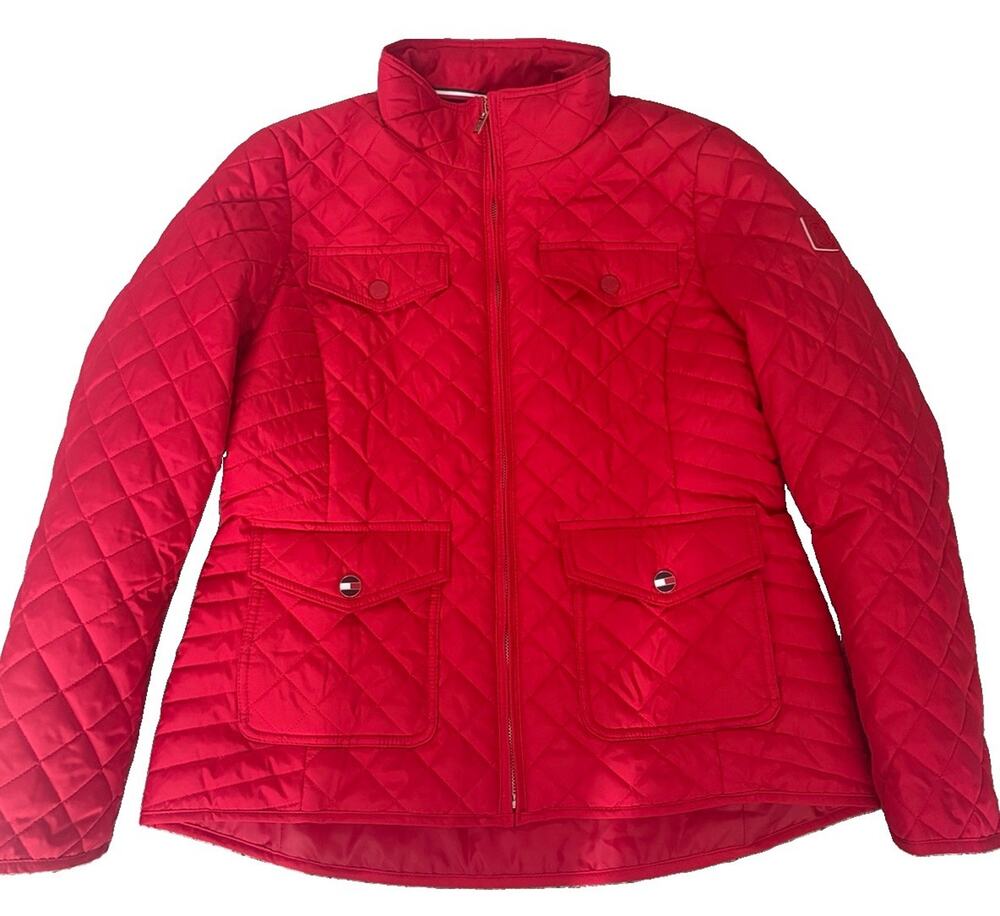 Red Tommy Hilfiger Quilted Car Coat Cute Barn Jacket Lightweight Fall Spring S